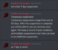 Brad saying that he wasn't banned, he was suspended